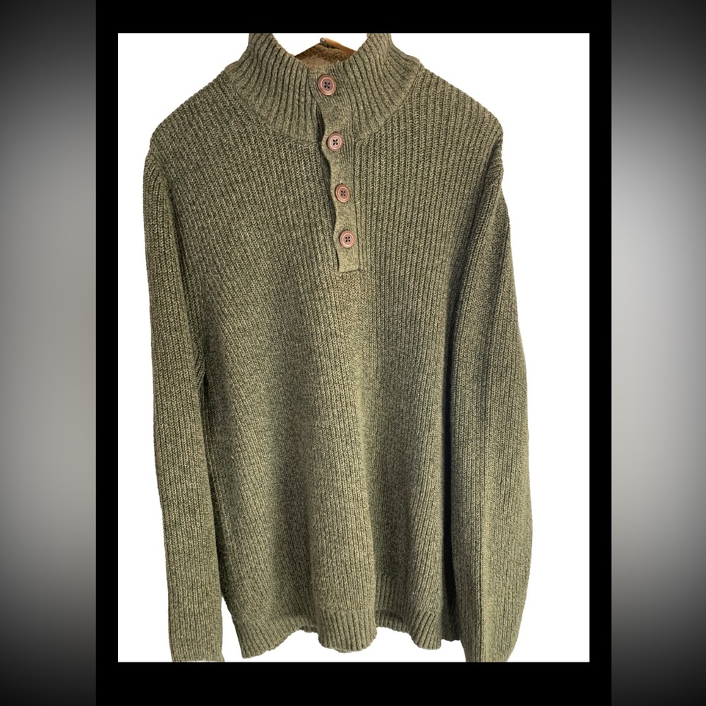 GH Bass Men’s Size XL Sweater Green Thermal Henley Waffle Knit Long Sleeve